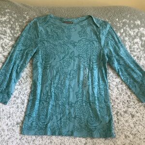 Style & Co Teal Floral Women's Top Pima Cotton NWT size Small